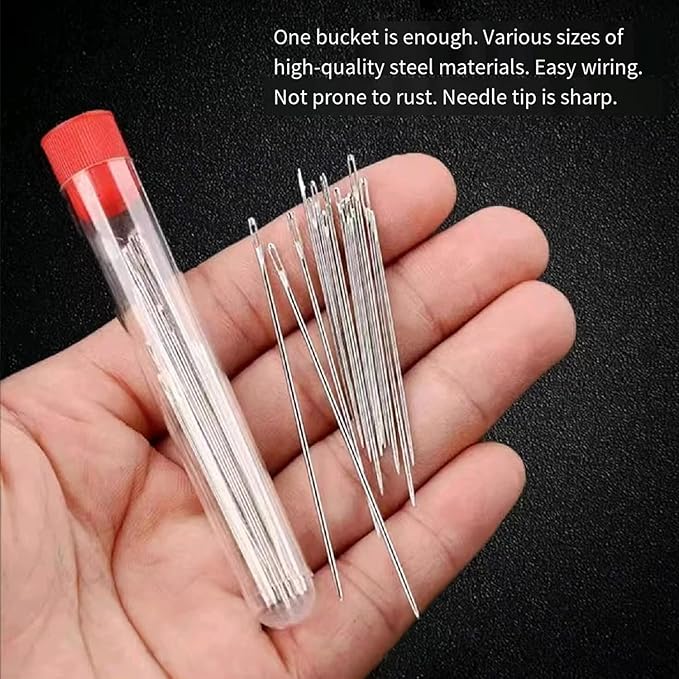 37PCS Big Eye Steel Sewing Needle Kit,Sewing Tool Set,Needles Thread Hand Repair Tools,Portable Sewing Working Kit for Beginners (2 Set*74PCS)