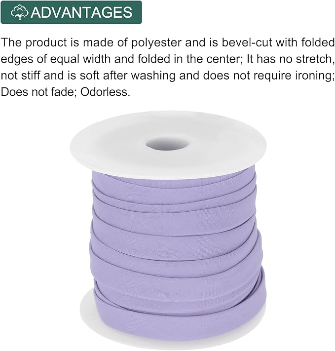 MECCANIXITY 1/2 Inch Double Fold Bias Tape Polyester Continuous Bulk Bias Tape for Sewing,Seaming Quilting Hemming Binding Crafts (Light Purple 25 Yards)