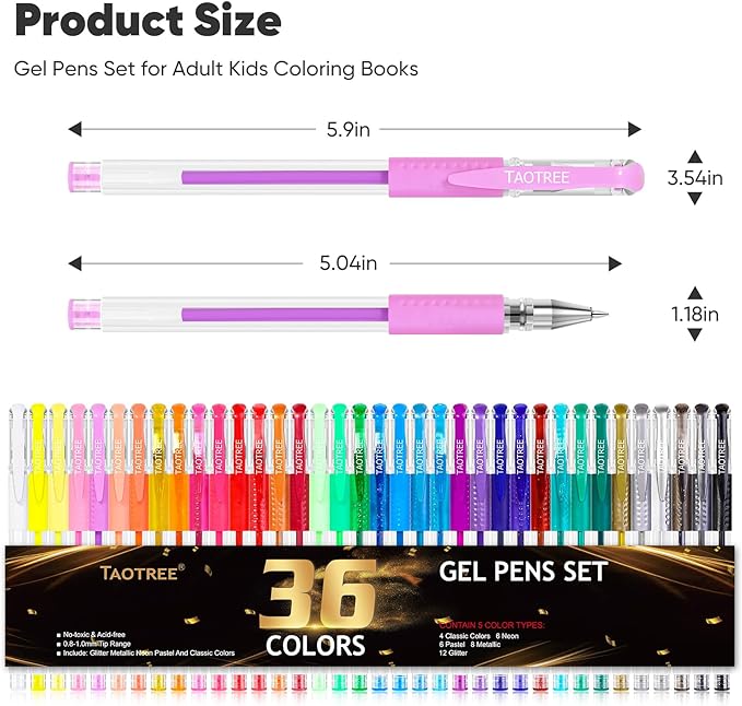 Taotree Glitter Gel Pens, 36 Color Neon Glitter Pens Fine Tip Art Markers Set 40% More Ink Colored Gel Marker for Coloring Book, Drawing, Coloring, Scrapbook, Journaling, Sparkle Easter Gifts