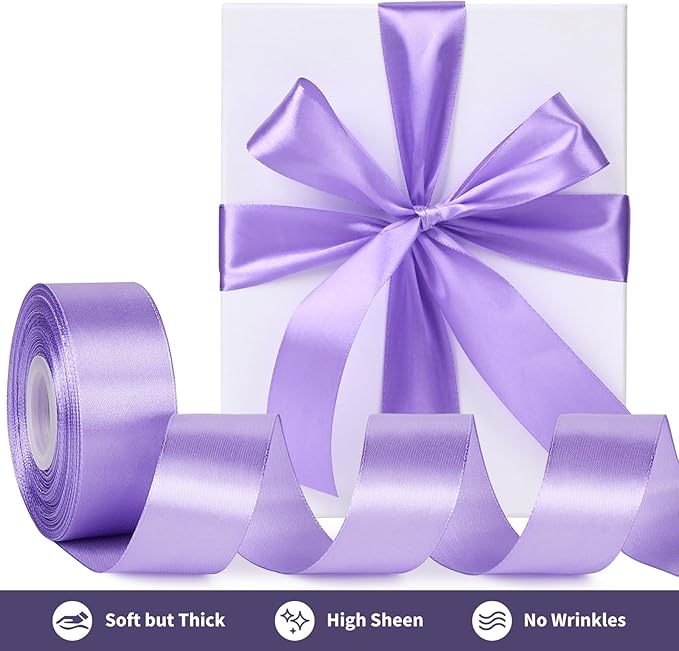 1-1/2 Inch Wide Lavender Purple Satin Ribbon, 50 Yards Solid Polyester Fabric Ribbon for Roses Making, Gift Wrapping, Valentine's Day, Wedding Decorations, Crafts, Bows