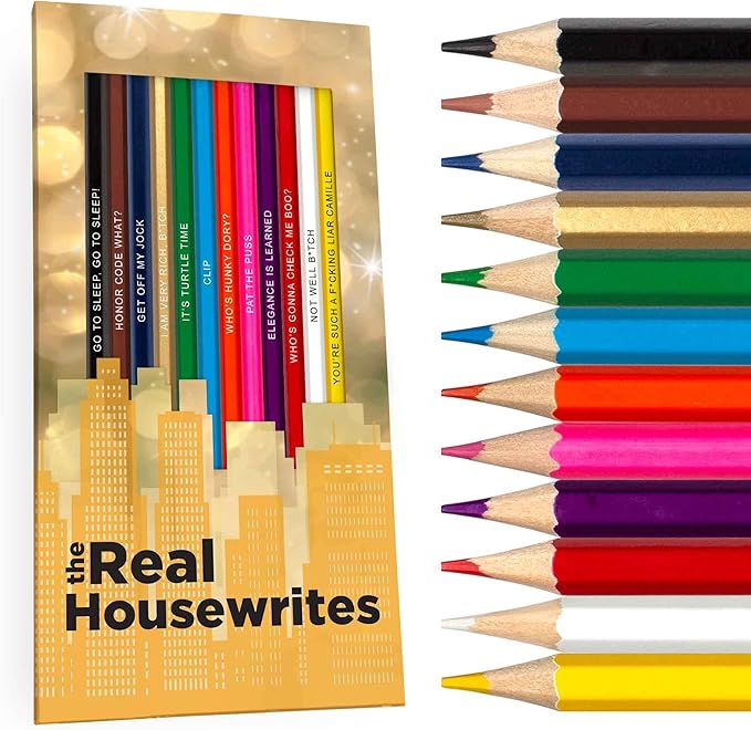 Real Housewrites Colored Pencil Set for Fans | 12 Real Housewives-Inspired Parody Pencils | Foil-Stamped with Clever Show References | Ideal Real Housewives Gifts & Merch for Fans