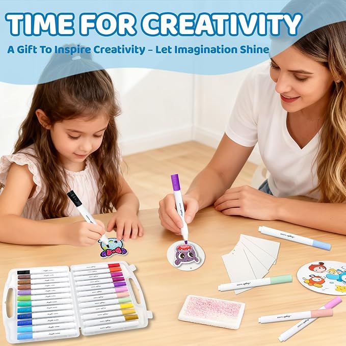 MoYueno 68 PCS Magic 3D Foam Texture Painting Kit, Puffy Paint Including 30 PCS Magic Foam Paper, 24 Colors Brush Tip Acrylic Paint Markers, 3 Soft-Tip Water Brush Pen, Magical Painting Kit