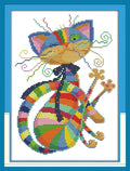 Stitchmelody Stamped Cross Stitch Kits for Beginners,11CT Printed Pattern Embroidery Kit,DMC Threads Needlepoint Kits for Adults-Colorful Cat 12.6''X16.5''