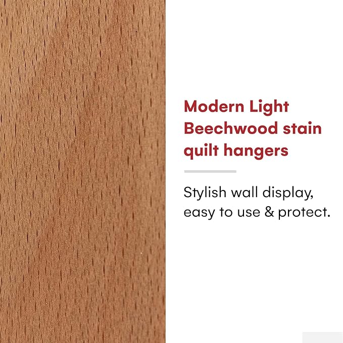 Precision Quilting Tools Wooden Quilt Hanger Rack - 48 Inch Wall Tapestry Hangers with Knob-Less Clamp Design for Quilts, Rugs, and Textiles - Light-Stained Beechwood for Elegant Home Display