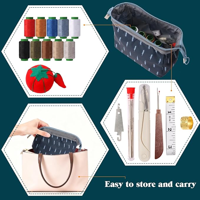 76PCS Big Eye Stainless Steel Sewing Needle Kit, Needle and Thread Kit, Sewing Supplies and Accessories with Scissors Seam Ripper Threaders Measure Tape Thimbles for Home Mom Beginner Traveler