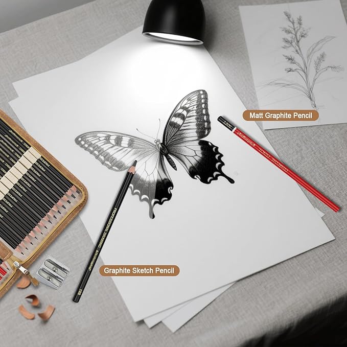 Heshengping, Sketching and Drawing Pencils Set 26pcs, Art Supplies Drawing pencil Kit,Graphite Charcoal Professional Pencils Set, Adults Beginners Artist