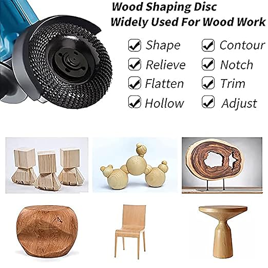 Wood Carving Disc Grinder Wheel Disc 4 Inch Wood Shaping Wheel Wood Grinding Shaping Disc for Angle Grinders with 5/8” Arbor(2PCS)