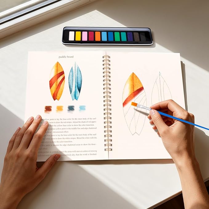 Kivzex Watercolor Workbook for Adults, Beginner Friendly Watercolor Painting Kit Tropical Water Coloring Book, Nature-Themed Practice Art Gift Water Color Paint Book with Palette and Brush
