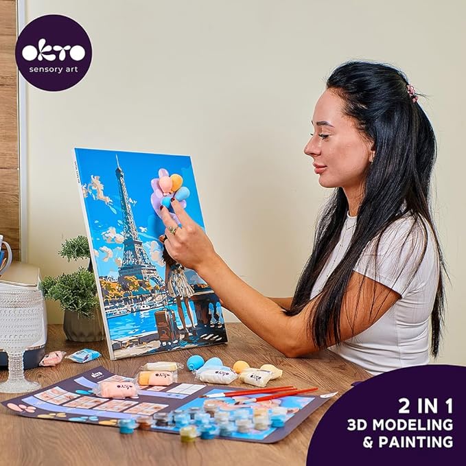 OKTO Art Kit Greetings from Paris | Arts & Crafts DIY Painting with Modeling Claу | Claу Kit for Painting | Painting Kits for Adults for Home Decoration Claу for Adults