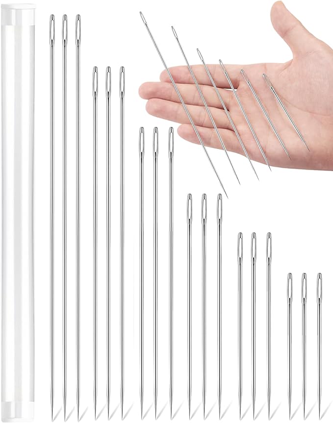 18PCS FIVEIZERO 3"/3.5"/4"/5"/6"/7" Professional Upholstery Needles – Large Sewing Needles, Long Needle for Upholstery and Crafting Project, Big Needle for Leather Repair Stitching and Large Task