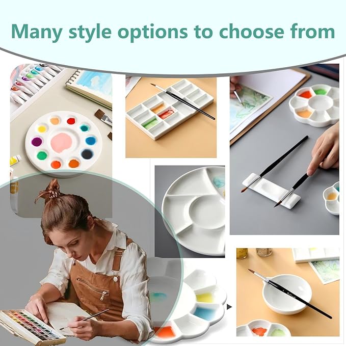 Porcelain Watercolor Palette, Ceramic Artist Paint Palette, Watercolor Mixing Tray for Watercolor Gouache Acrylic Oil Painting (8 * 8'' 13-Well Round)