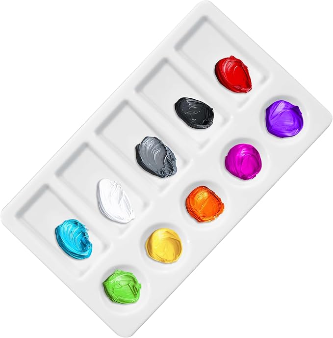 U.S. Art Supply 10-Well Plastic Rectangular Artist Painting Palette - Paint Color Mixing Tray - Art Students, Classroom, Craft Projects, Fun Parties, Events - Brush Mix Acrylic, Oil, Watercolor