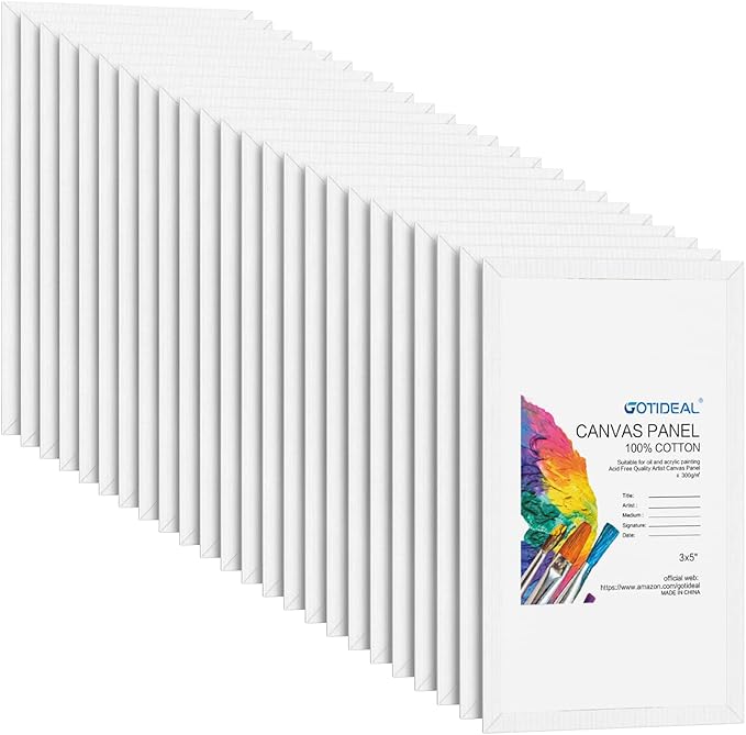 GOTIDEAL Canvases for Painting, 3x5 inch of 24, Professional Primed White Blank Flat Canvas Panels- 100% Cotton Artist Canvas Boards for Acrylics Painting, Oil Watercolor Tempera