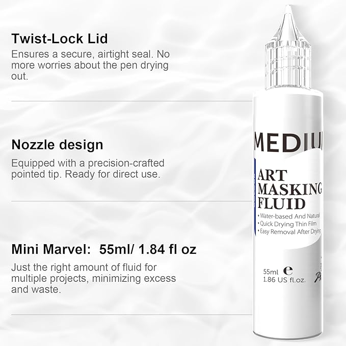 PHOENIX Masking Fluid for Watercolor Painting - 55ml / 1.86 fl Oz Liquid Masking Fluid Pen Water Color Medium Art Supplies for Artists