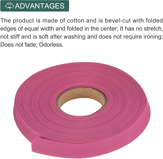 MECCANIXITY 1/2 Inch Double Fold Bias Tape Polyester Continuous Bulk Bias Tape for Sewing,Seaming Quilting Hemming Binding Crafts (Rose Red 10 Yards)
