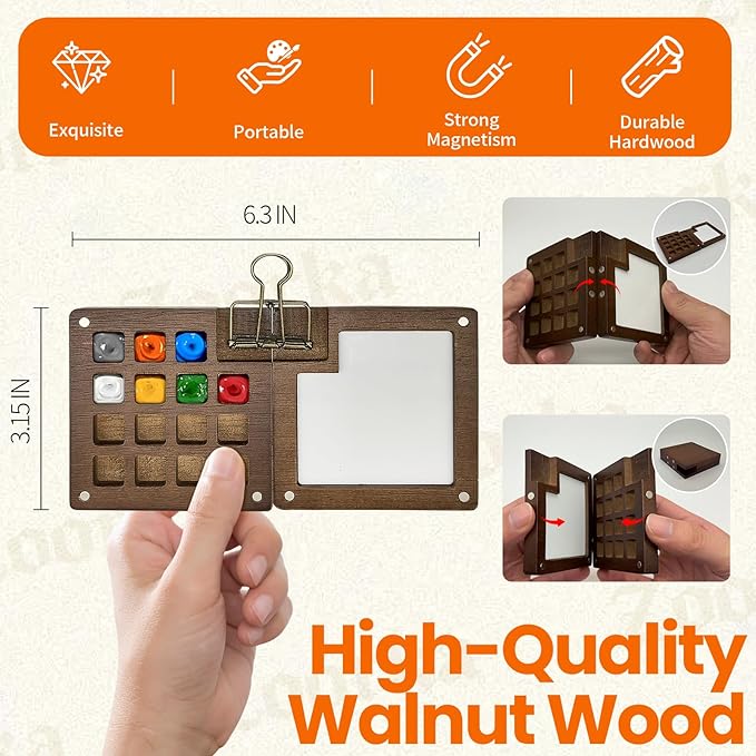 Zoorka Mini Watercolor Paint Set, Pocket Watercolor Set with 15-Well Walnut Wood Palette, Paints, Crossbody Bag, 100% Cotton Sketchbook, Paint Water Cup, Water Brush Ideal for Artists & Beginners