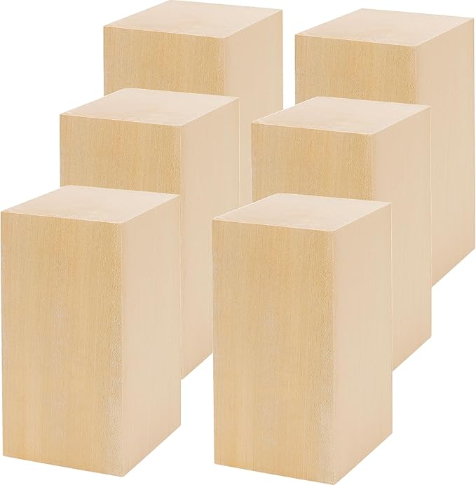 KINJOEK 6 PCS 6 x 3 x 3 Inch Basswood Carving Blocks, Unfinished Whittling and Carving Block for Wood Craft