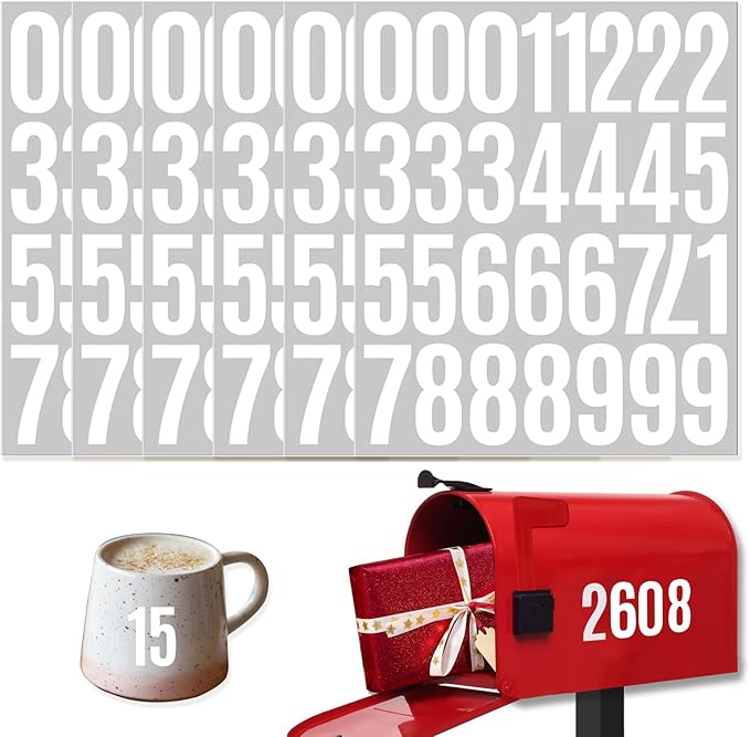 6 Sheets 2 Inch Mailbox Numbers Stickers Vinyl Decals,Self Adhesive Number Waterproof House Address Numbers for Outside Mailbox,Signs,Window,DIY Crafts Making,Door,Car,Home,Business(White)