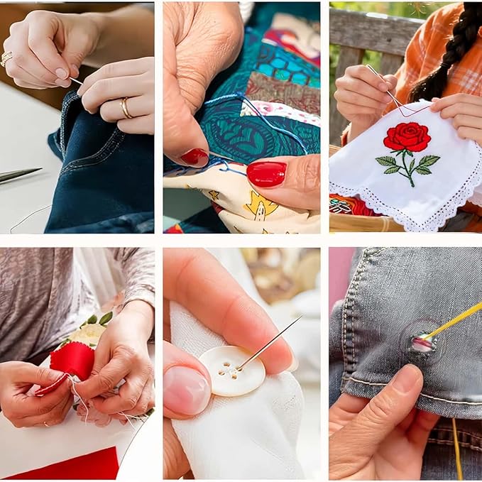 33pcs Big Eye Steel Sewing Kits Christmas White Elephant Gifts for Grandma Adults Teen Girls Beginner Traveler DIY Craft Enthusiasts, Threader and Stainless Steel Sewing Needles, Storage Pouch
