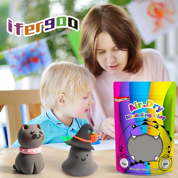 iFergoo Gray Air Dry Clay, DIY Creative Modeling Clay for Kids, Super Light Magic Clay for Kids Age 3-12, Safe & Non-Toxic, Molding Clay for Sculpting (Gray/100g, 100g/3.5oz)