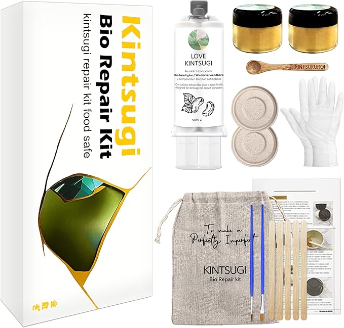 1DFAUL Bio Kintsugi Repair Kit Gold Food Safety Repair Your Meaningful Pottery, Dishwasher Safety, Perfect for Beginners, Bring Japanese Art to Your Home
