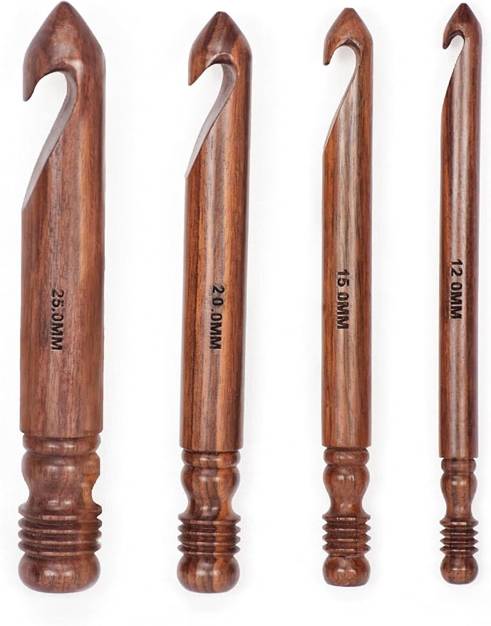 Wooden Crochet Hook | Knitting Needle with Ergonomic Soft Grip Handles | Handcrafted Crochet Hook Set | Indian Rosewood Crochet Hook with Engraved Size (25 mm)