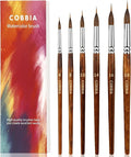 Watercolor Brushes Set of 6 - Extra Long Needle Point Detail Brushes for Fine Line Work, Featuring a Two-Layer Sable/Kolinsky Synthetic Blend for Continuous Painting & Broad Washes. Ideal for Artists.