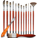 14pcs Acrylic Paint Brushes, Professional Synthetic Bristles Paint Brush Set with Extra Palette Knife - Flat, Filbert, Fan, Dagger, Round, Angle, Rigger Paint Brushes for Oil, Acrylic Canvas Paintings
