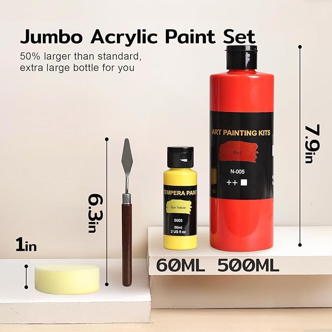 14 Colors Large Bulk Acrylic Paint Set (500 ml/16.9 oz Extra Large Bottles), Non-Toxic for Kids & Adults, Acrylic Paint Bulk on Wood, Glass, Ceramic, Art Painting Supplies with Palette Knife