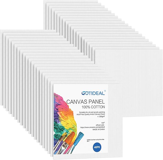 GOTIDEAL 40pcs 4x4 inch White Canvas Panels for Acrylic Painting, Primed Cotton Canvas Boards