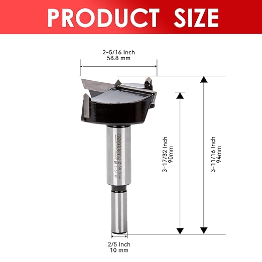Mollom 2-5/16" (58.8mm) Forstner Drill Bit for Precise Woodworking with Durable YG8 Carbide Thickness of 2.0mm,This Hinge Cutter Tool is Ideal for Hard Wood, Plastic, Plywood