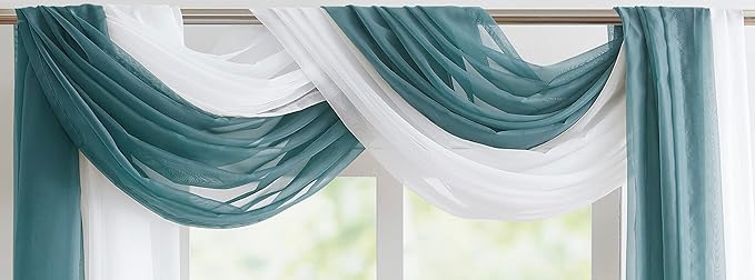 WARM HOME DESIGNS Wedding Arch Draping Fabric Bundle Has 2 216 Inch (18 Feet) Scarves in Dusty Blue & White Fabric for Wedding Ceremony or Photoshoot Decoration. AD White & D Blue 216”