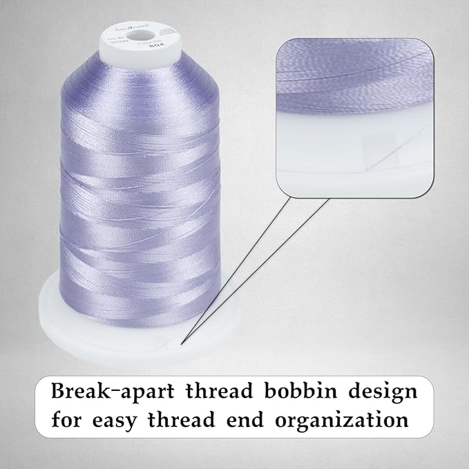 Simthread 2-Pack Trilobal Polyester Thread – 5000M (5500yds) No.40 Tangle-Free, Built-in Thread Lock Spool – Compatible with Brother, Singer, Janome & More,Lilac612+Lavender804