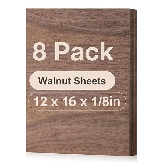 Rowood Walnut Plywood Sheets,8 Pack 12x16x1/8inch,Thin 3mm Unfinished Plywood for Laser Cutting & Engraving,DIY Adult Craft Project Kits for Ornaments,Wood Burning