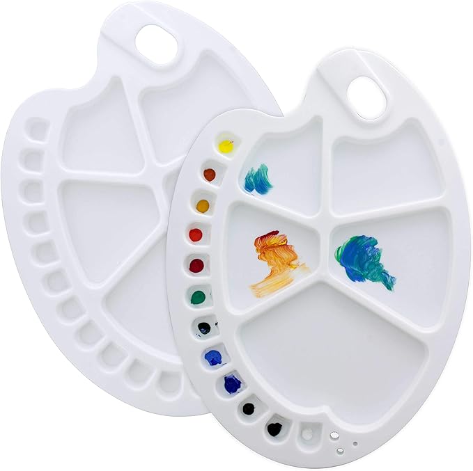 U.S. Art Supply 17-Well Artist Painting Palette (Pack of 2) - Plastic Artist Paint Color Mixing Trays - Art Students, Classroom, Class Craft Projects, Party Events - Acrylic, Oil, Watercolor