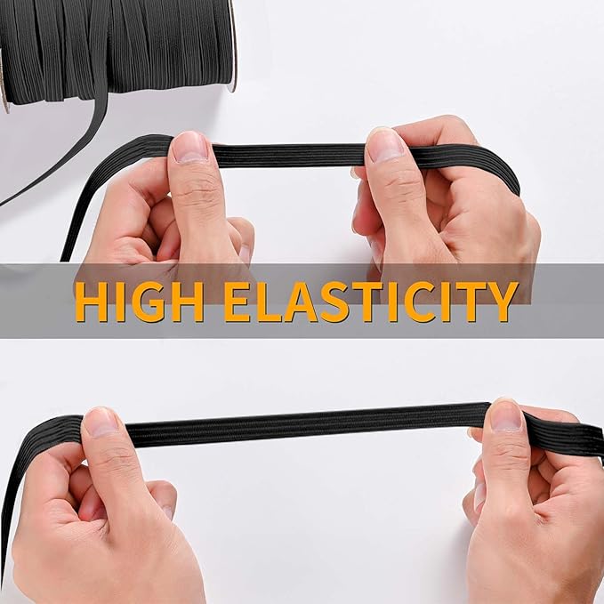 XKDOUS Elastic Band for Sewing, 3/8 Inch 50 Yards Black Knit Elastic Bands High Elastic Cord for Sewing Waistband and Pants Waist