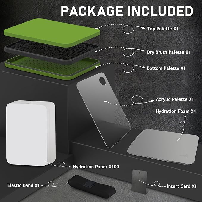 Wet Palette, Dry Brush Palette and Acrylic Paint Pallete, 3-in-1 Set for Miniature Painting and Acrylic Paints, 100PCS Hydration Paper and 4PCS Sponges