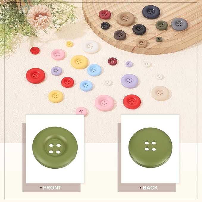 HARFINGTON 50pcs Sewing Button 23mm (7/8 Inch) 4 Holes Resin Thickened Round Crafting Replacement Buttons for Clothing DIY Crafts Decoration, Green