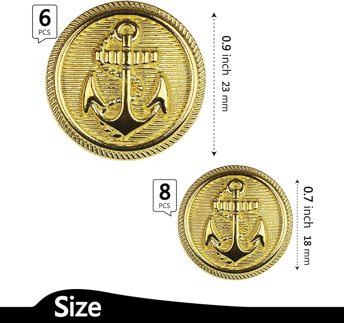 14PCS Gold Blazer Buttons for Men Replacement Buttons Suits Antique Gold Buttons for Blazer 23mm and 18mm Gold Button for Sport Coat, Uniform, Jackets Vintage Blazer Buttons Men