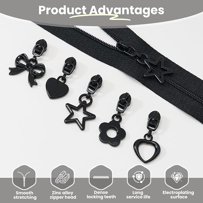 Mylbeter #3 Nylon Coil Zippers by The Yards Black Bulk Zippers 10 Yards with 40PCS Sliders Continuous Zipper Tape for DIY Bag Clothing Sewing Crafts Gold Pull Sliver Slider Zipper for Bags and Purses