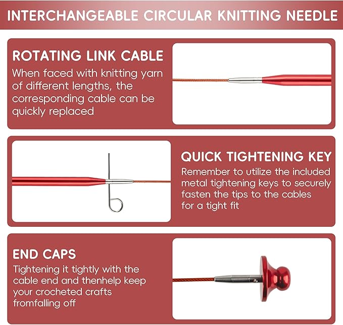 Interchangeable Circular Knitting Needles Set - 13 Pairs | Premium Aluminum Knitting Needles & Accessories | Red1