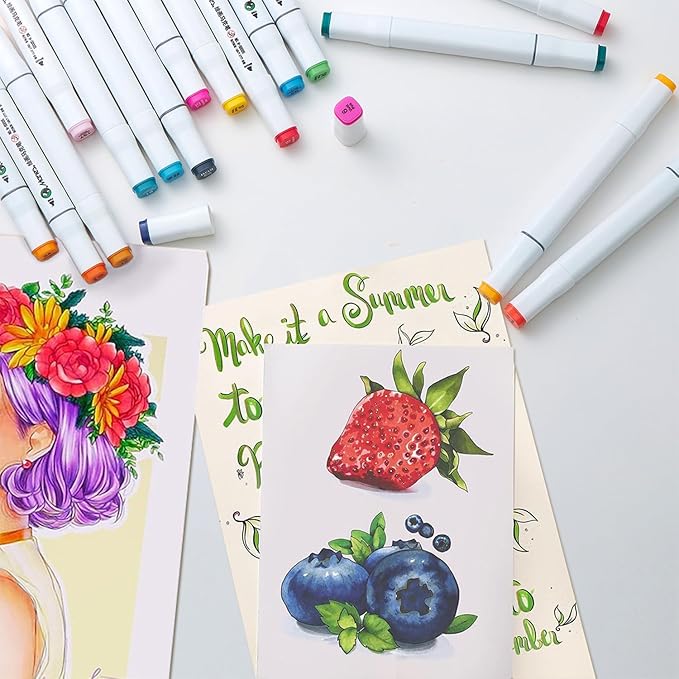Marie's Alcohol Marker,80 Colors Dual Tip Art Markers for Adults Kids Marker Pens with Holder and Case for Painting Supplies Perfect for Painting,Coloring Illustration,Sketching and Drawing