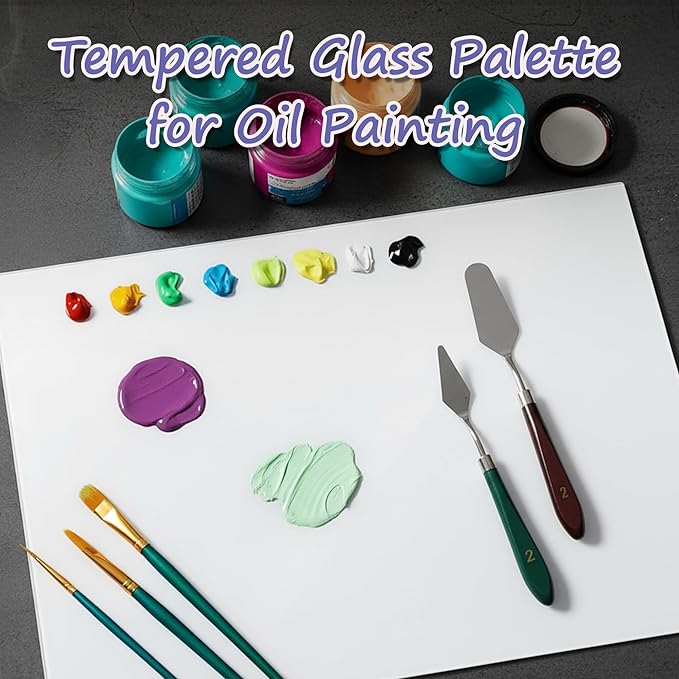 7x9 Inch Neutral Tempered Glass Palette for Oil Painting | Neutral White Scratch-Resistant Surface | Keeps Paints Wet & Effortless to Clean | Essential for Artists & DIY Color Mixing