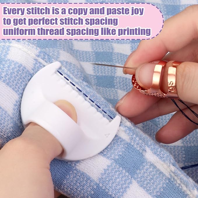 6Pcs Sewing Tool Kit-4Pcs Edge Stitch Lock & Sewing Gauge + 2Pcs Adjustable Thimble Finger Protector,Precision Measuring Tool & Needle Shield for Sewing, Quilting, DIY Crafts