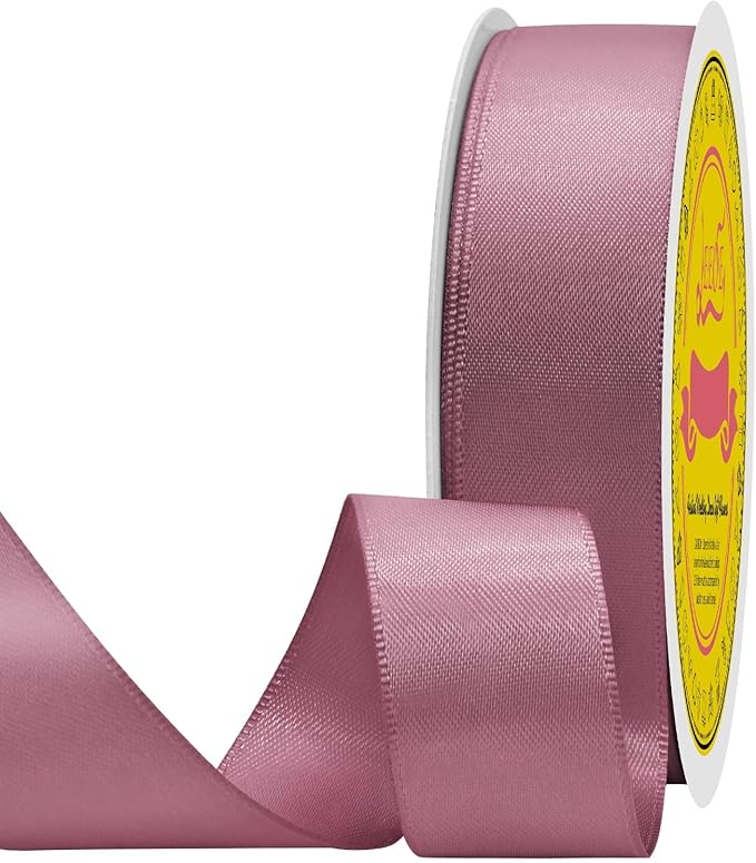 Double Face Rose Mauve Satin Ribbon 7/8 inch X 25 Yards Polyester Rose Mauve Ribbon for Gift Wrapping Very Suitable for Weddings Party Hair Bow Invitation Decorations and More