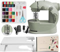 Hearth & Harbor Mini Sewing Machine for Beginners, Dual Speed Small Portable Sewing Machine for Kids and Adults with Extension Table, 48 Piece Gift Set Includes, Pedal, Projects Book and More, Green