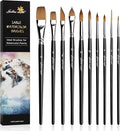 Watercolor Brushes Professional Set, 10 Artist Brushes Watercolor Paint Brushes, Golden Maple Sable Brush Paint Brushes-Round Tip, Flats, Dagger, Oval Wash for Detail Painting, Water Color, Gouache