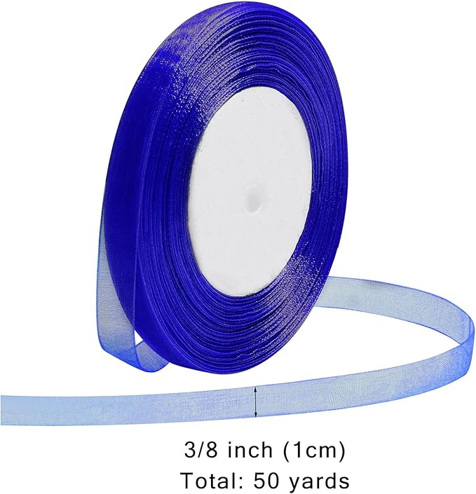 Royal Blue Ribbon for Gift Wrapping 3/8 inch Sheer Organza Ribbon for Flower Bouquet Tulle Chiffon Ribbons for Wedding Invitations Christmas Halloween Decorations Crafts 50 Yards