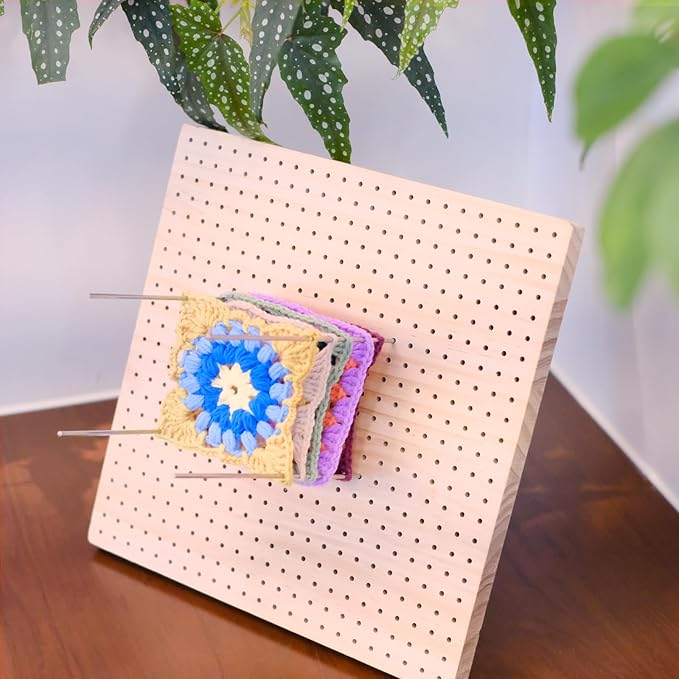 HAND U JOURNEY 12 Inch Large Size Premium Wooden Crochet Blocking Board - Complete Crochet Accessories Set with 12 Steel Pins - Ideal for Knitting, Granny Squares, and Projects