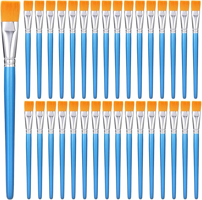 60 PCS 1 inch Flat Paint Brushes for Acrylic Painting - Watercolor Nylon Brushes, Bulk Paintbrushes with Comfortable Wooden Handle, Large Paint Brush for Painting, DIY Projects, Art Classes, Face Art